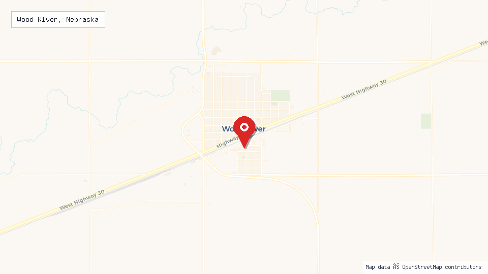 Street map of Wood River, Nebraska with location pin