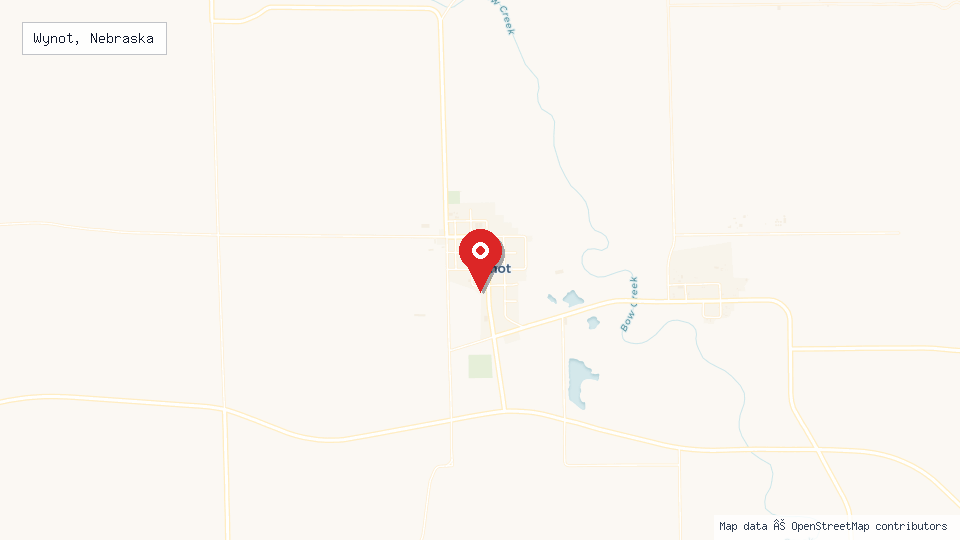 Street map of Wynot, Nebraska with location pin