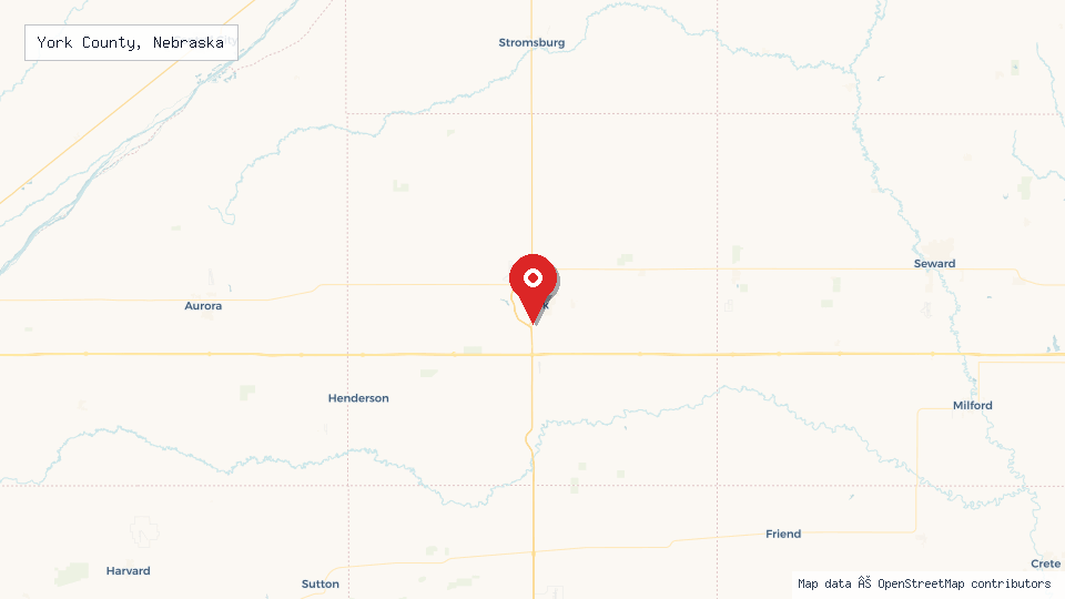 Street map of York County, Nebraska with location pin