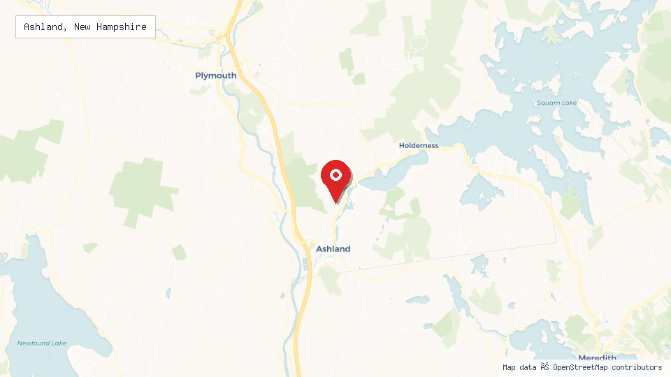 Street map of Ashland, New Hampshire with location pin