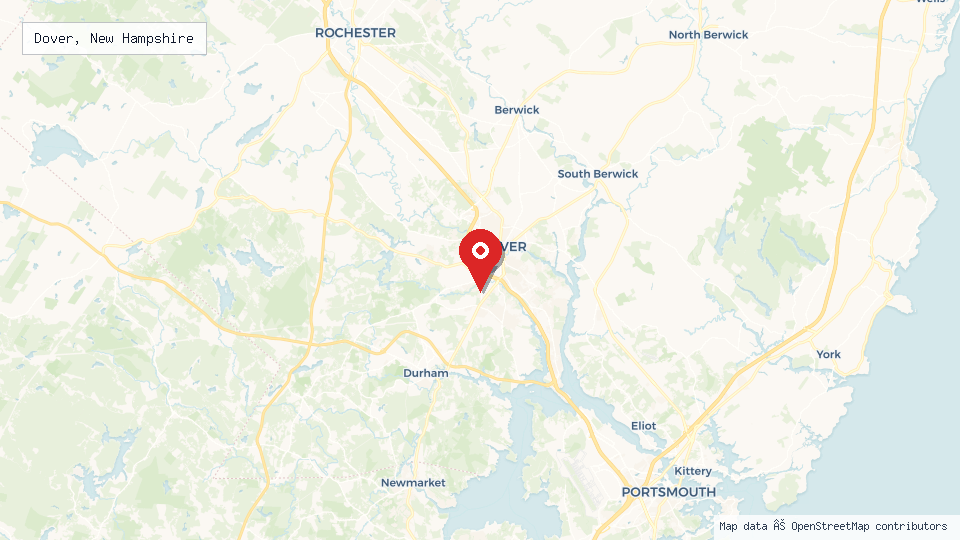 Street map of Dover, New Hampshire with location pin