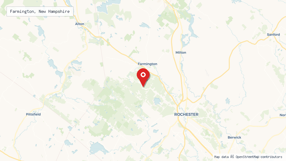 Street map of Farmington, New Hampshire with location pin