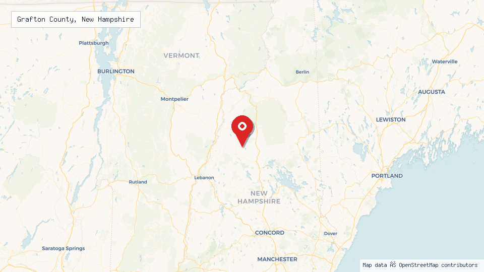 Street map of Grafton County, New Hampshire with location pin
