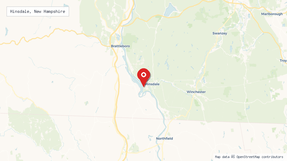 Street map of Hinsdale, New Hampshire with location pin