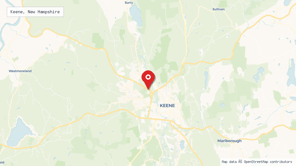 Street map of Keene, New Hampshire with location pin