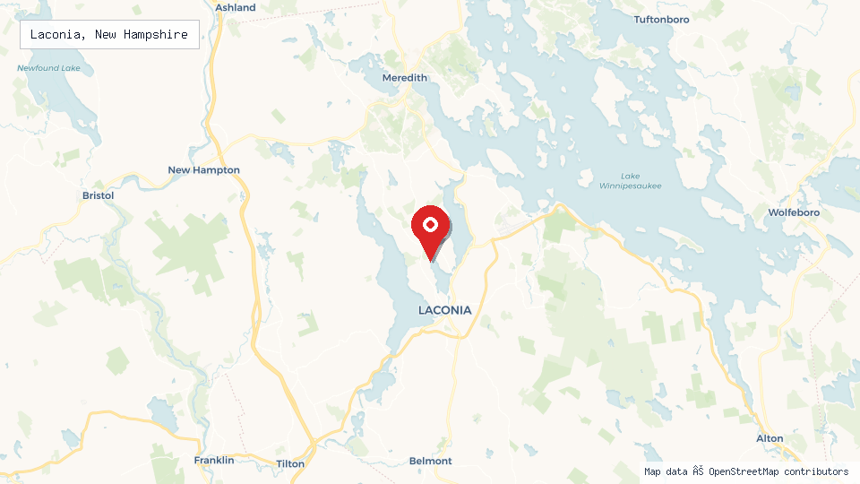 Street map of Laconia, New Hampshire with location pin