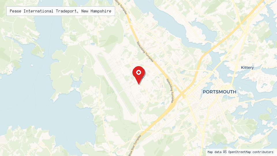 Street map of Pease International Tradeport, New Hampshire with location pin