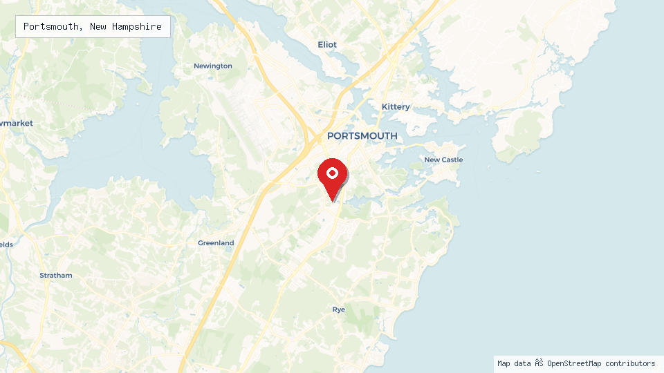 Street map of Portsmouth, New Hampshire with location pin