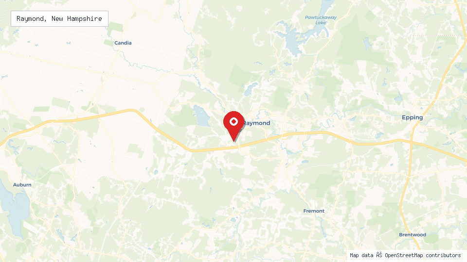 Street map of Raymond, New Hampshire with location pin