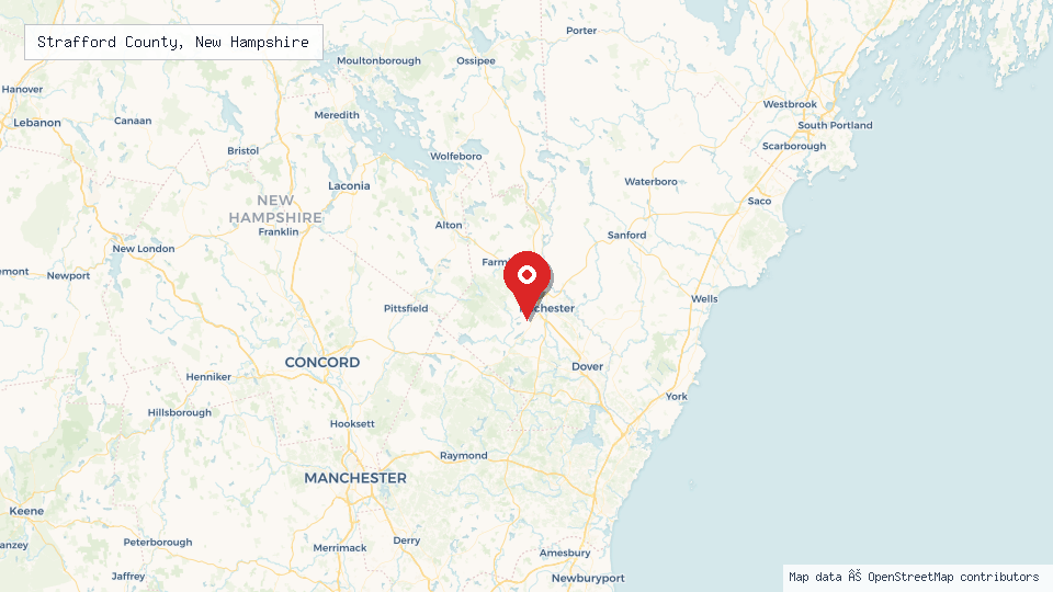 Street map of Strafford County, New Hampshire with location pin