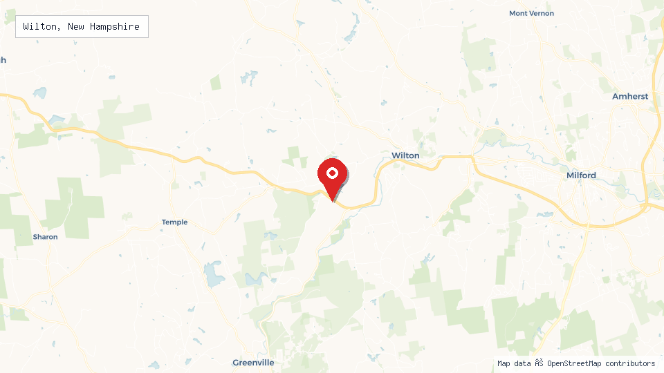 Street map of Wilton, New Hampshire with location pin