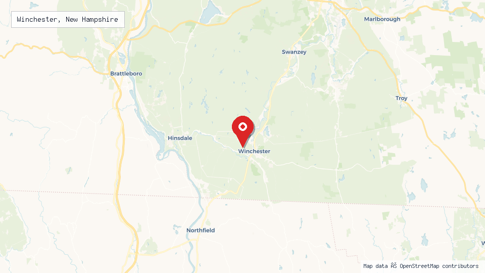 Street map of Winchester, New Hampshire with location pin