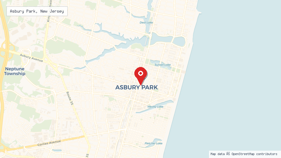 Street map of Asbury Park, New Jersey with location pin