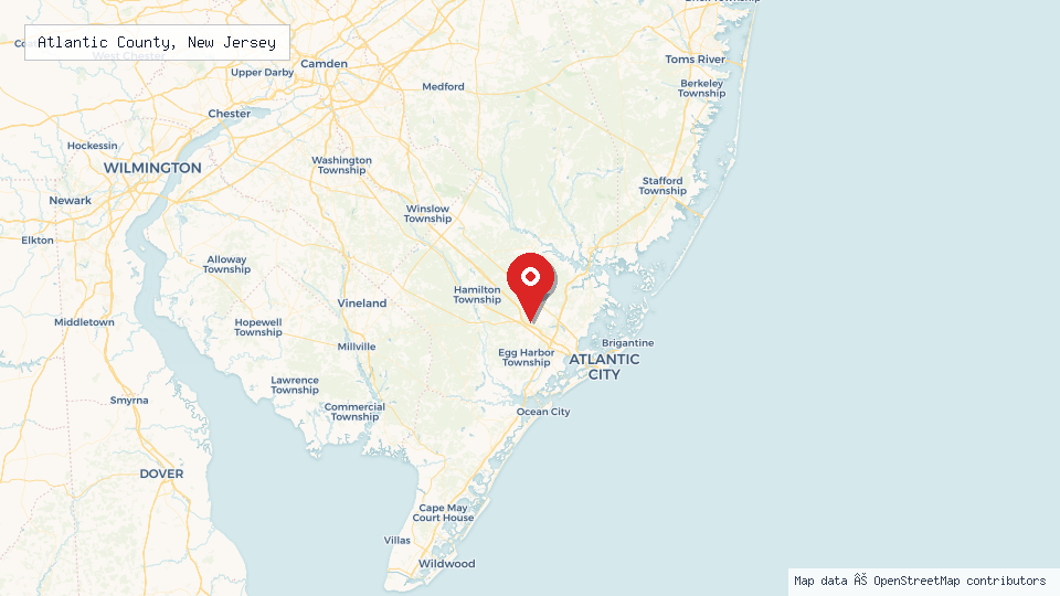 Street map of Atlantic County, New Jersey with location pin