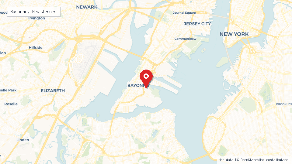 Street map of Bayonne, New Jersey with location pin