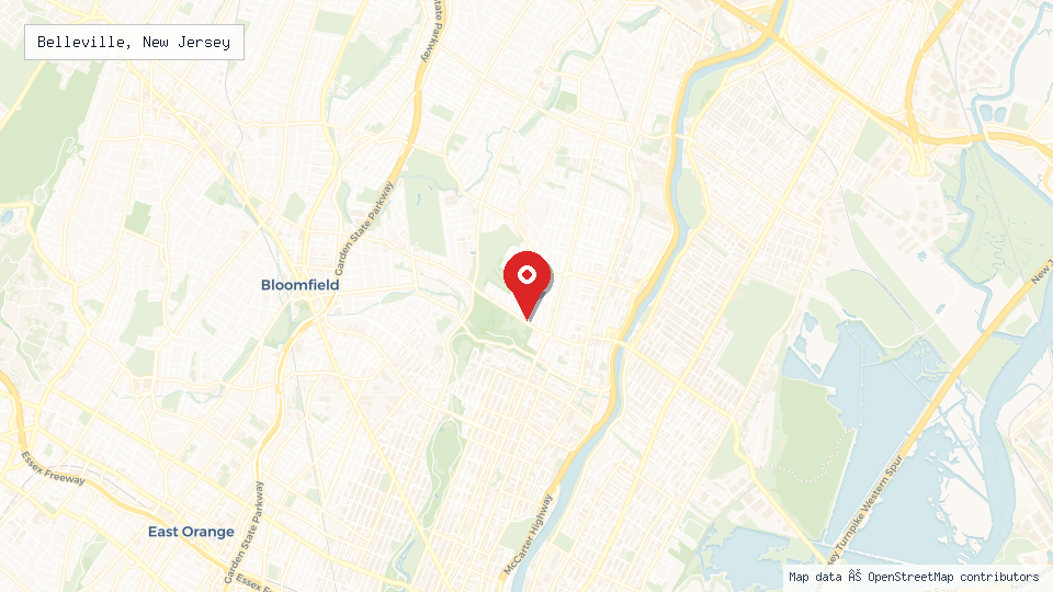 Street map of Belleville, New Jersey with location pin