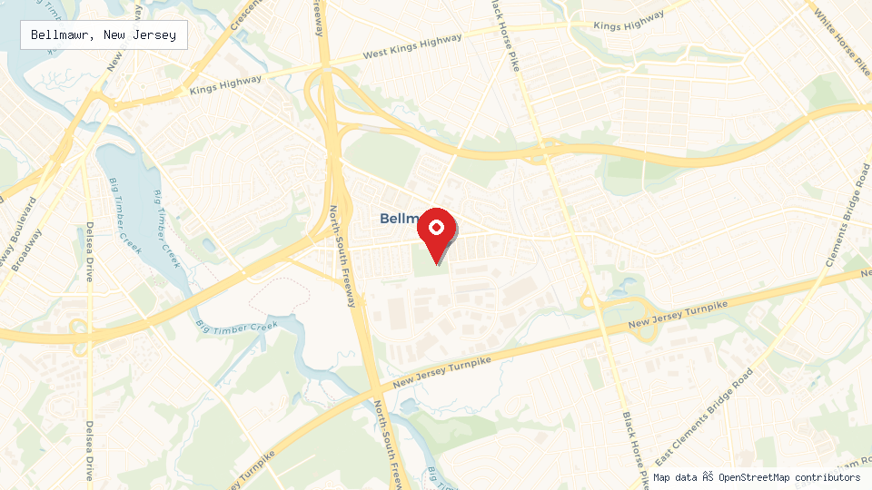 Street map of Bellmawr, New Jersey with location pin