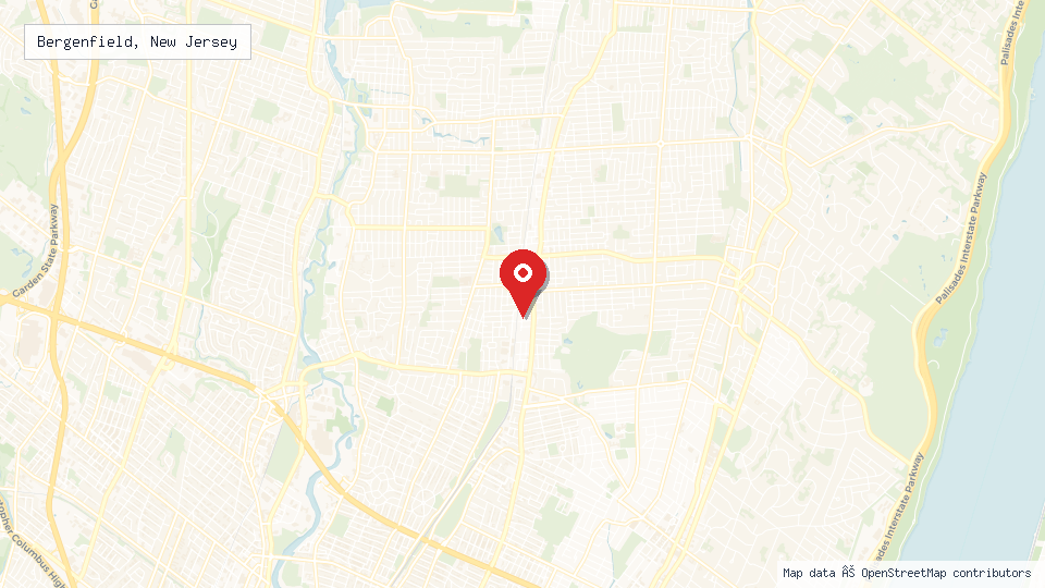 Street map of Bergenfield, New Jersey with location pin