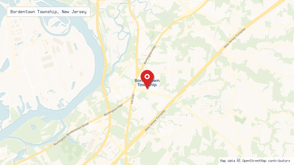 Street map of Bordentown Township, New Jersey with location pin