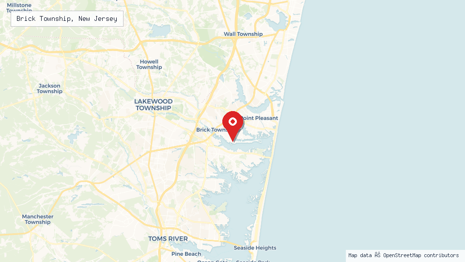 Street map of Brick Township, New Jersey with location pin