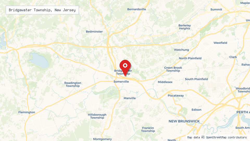 Street map of Bridgewater Township, New Jersey with location pin