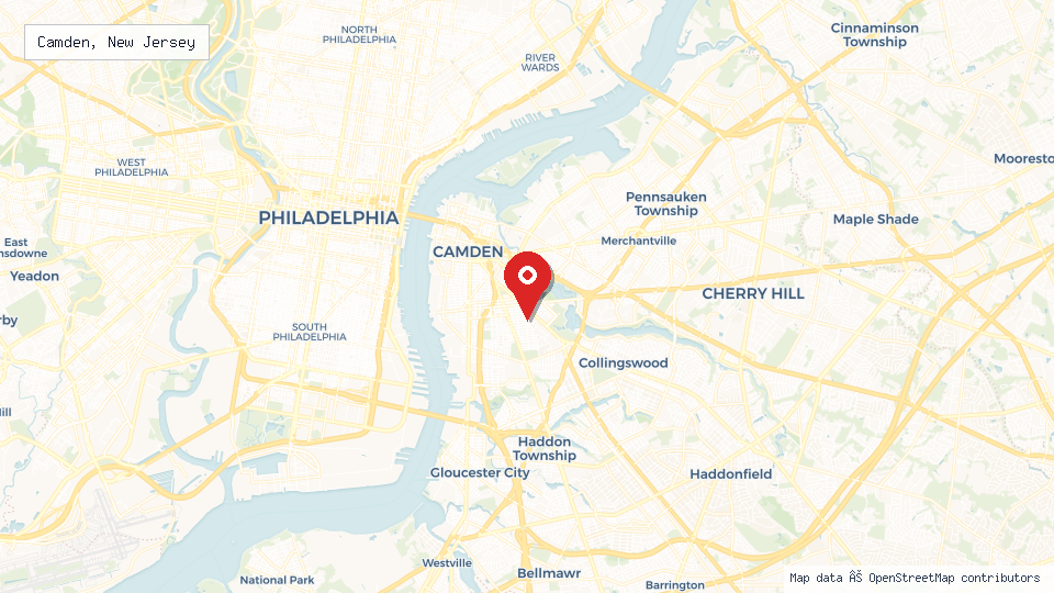 Street map of Camden, New Jersey with location pin