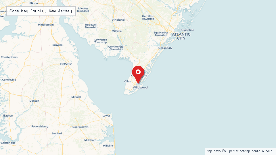 Street map of Cape May County, New Jersey with location pin