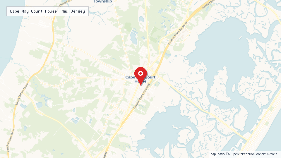 Street map of Cape May Court House, New Jersey with location pin