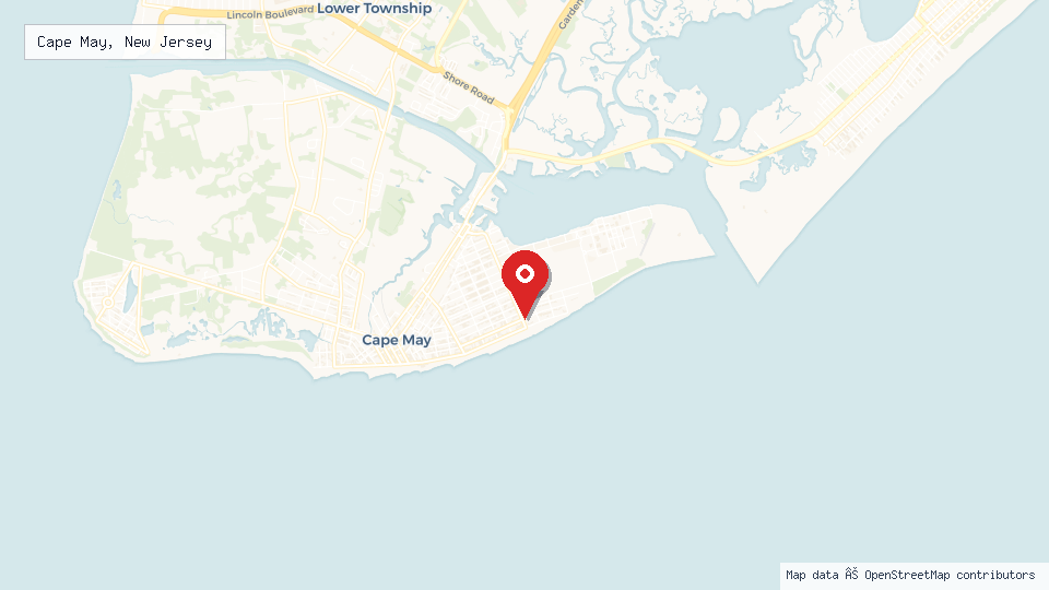 Street map of Cape May, New Jersey with location pin