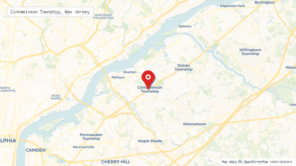Street map of Cinnaminson Township, New Jersey with location pin