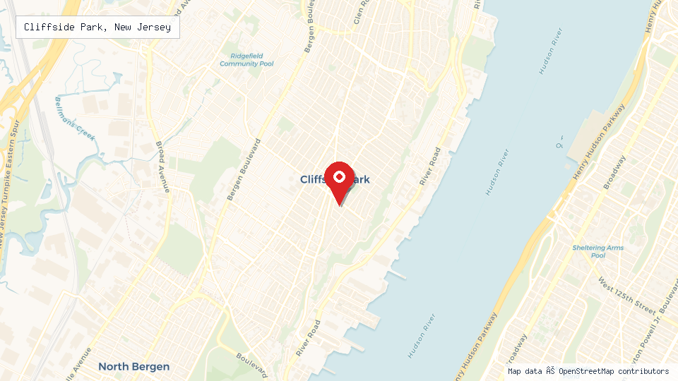 Street map of Cliffside Park, New Jersey with location pin