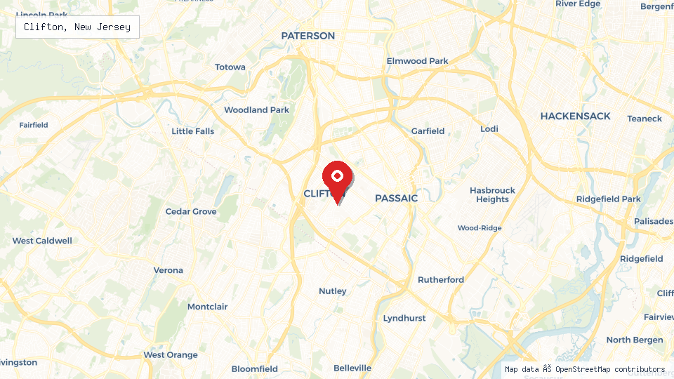 Street map of Clifton, New Jersey with location pin