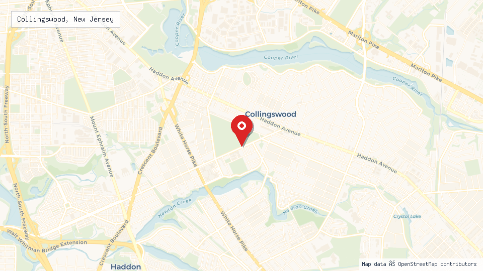 Street map of Collingswood, New Jersey with location pin