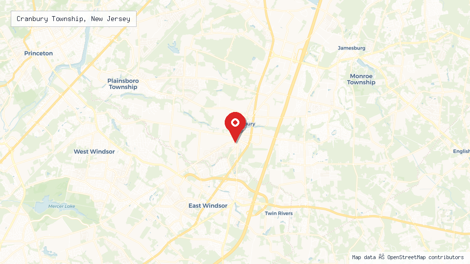 Street map of Cranbury Township, New Jersey with location pin