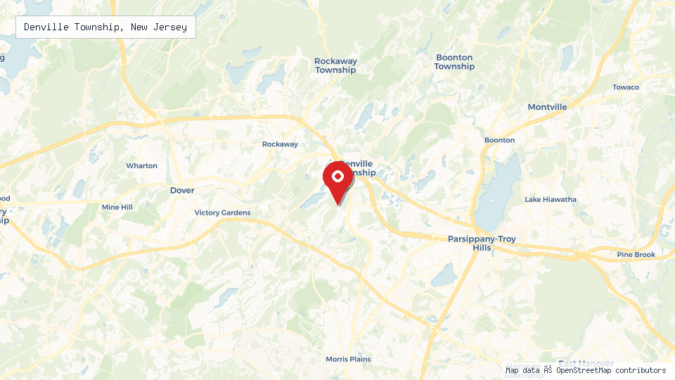 Street map of Denville Township, New Jersey with location pin