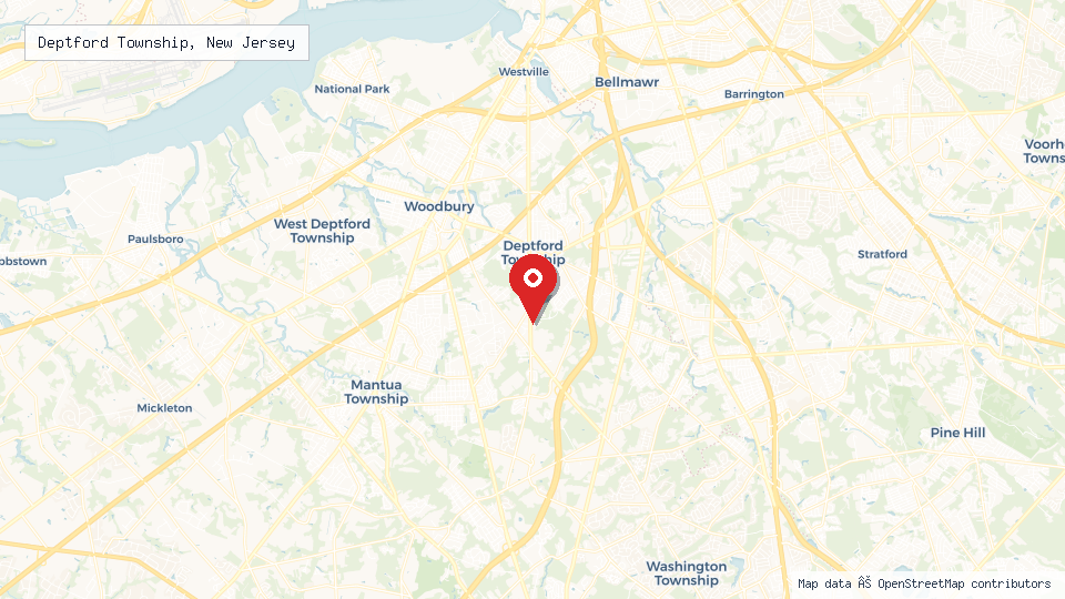 Street map of Deptford Township, New Jersey with location pin