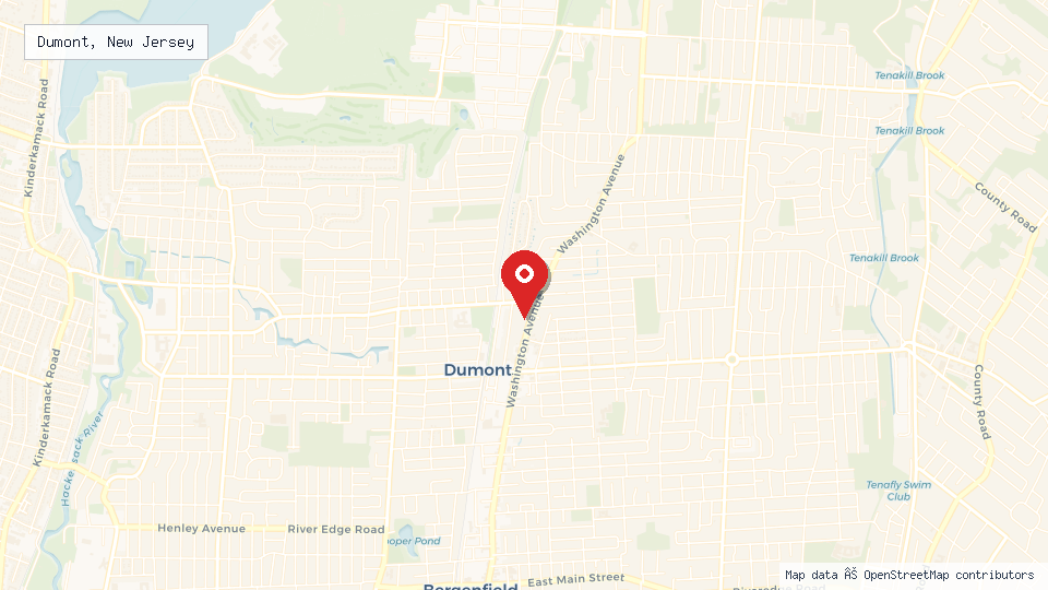Street map of Dumont, New Jersey with location pin