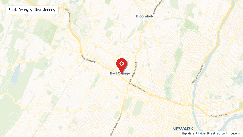 Street map of East Orange, New Jersey with location pin