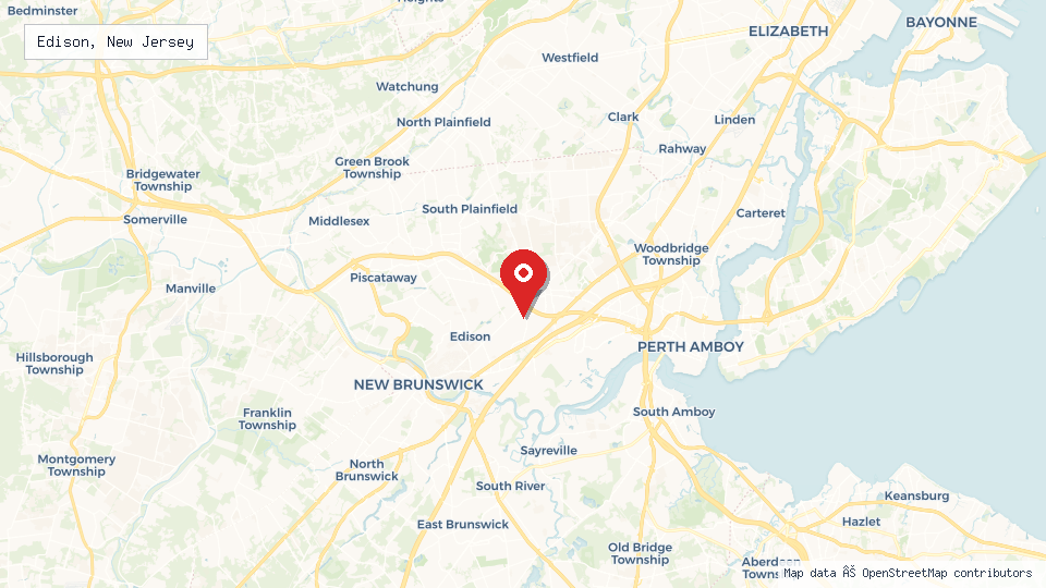 Street map of Edison, New Jersey with location pin