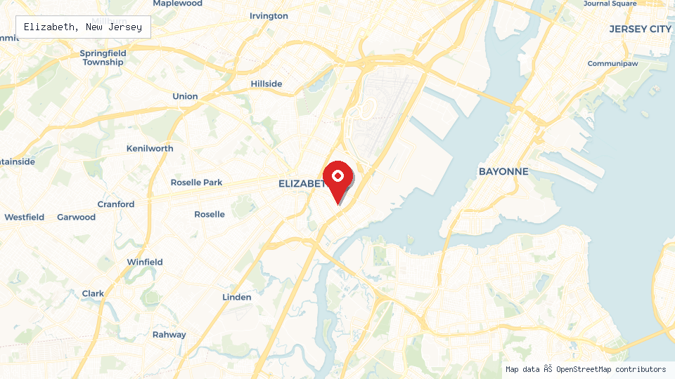 Street map of Elizabeth, New Jersey with location pin