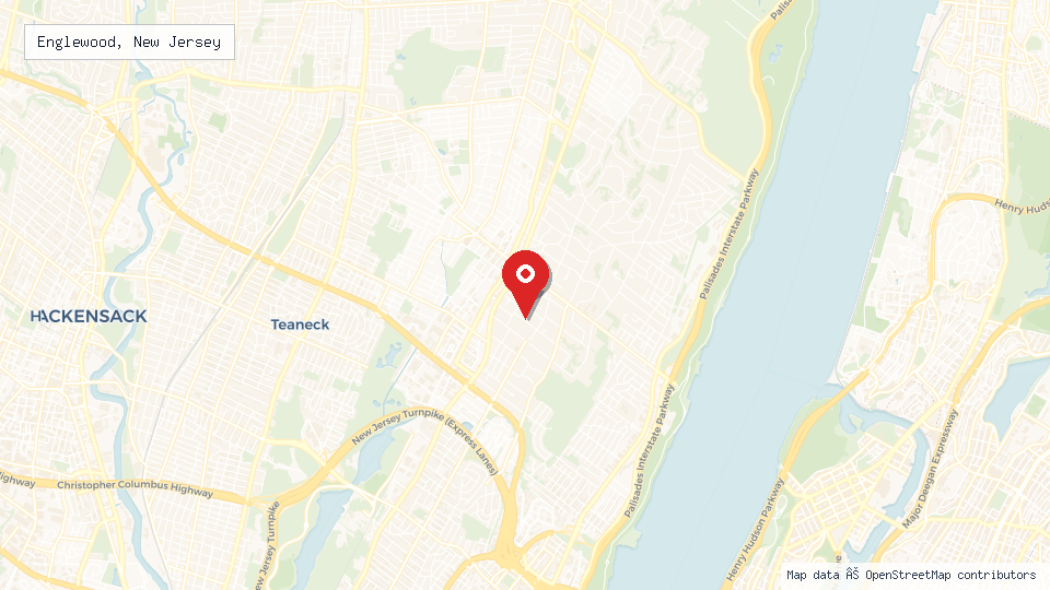 Street map of Englewood, New Jersey with location pin