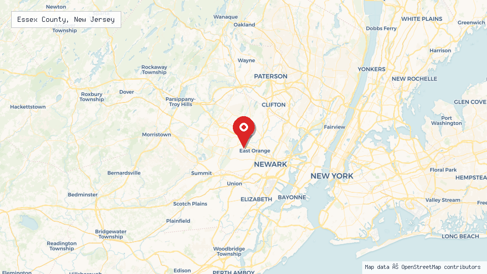 Street map of Essex County, New Jersey with location pin