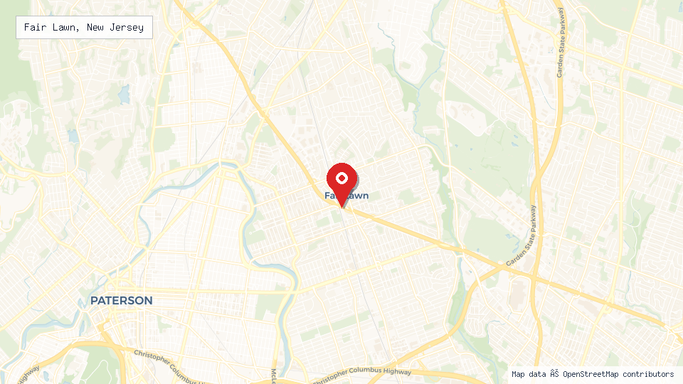 Street map of Fair Lawn, New Jersey with location pin