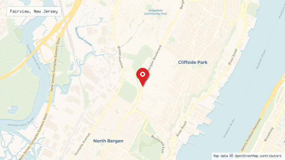 Street map of Fairview, New Jersey with location pin