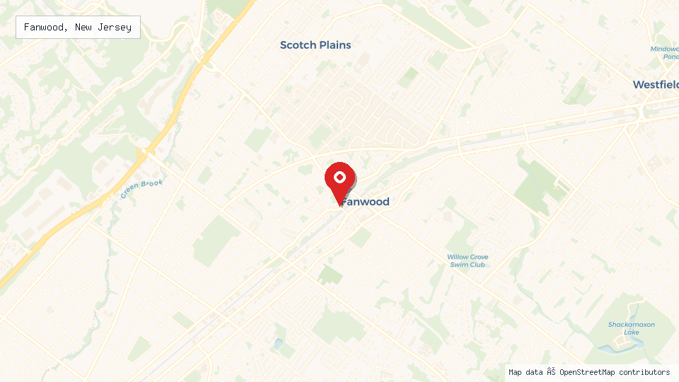 Street map of Fanwood, New Jersey with location pin