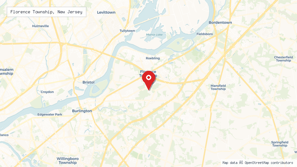 Street map of Florence Township, New Jersey with location pin
