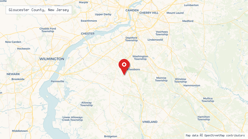 Street map of Gloucester County, New Jersey with location pin