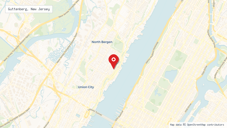 Street map of Guttenberg, New Jersey with location pin