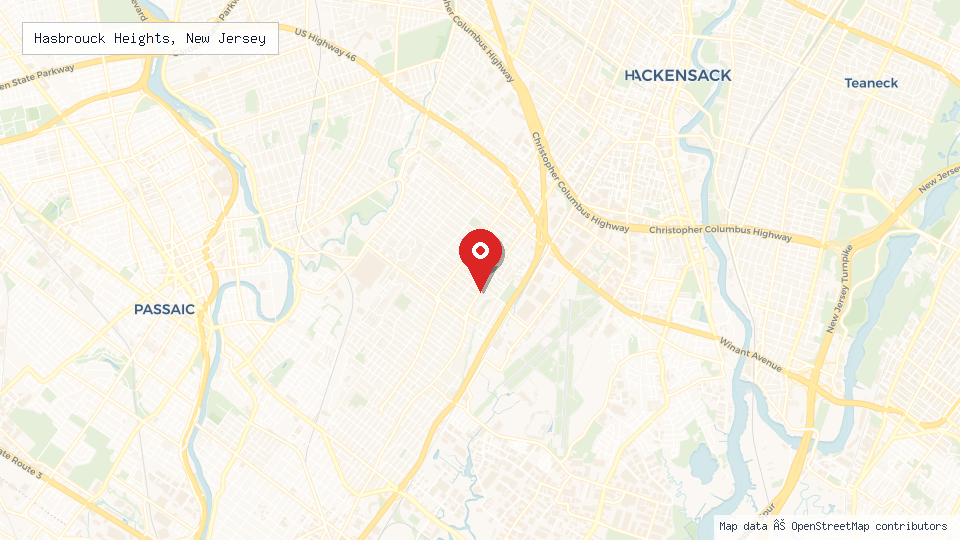 Street map of Hasbrouck Heights, New Jersey with location pin