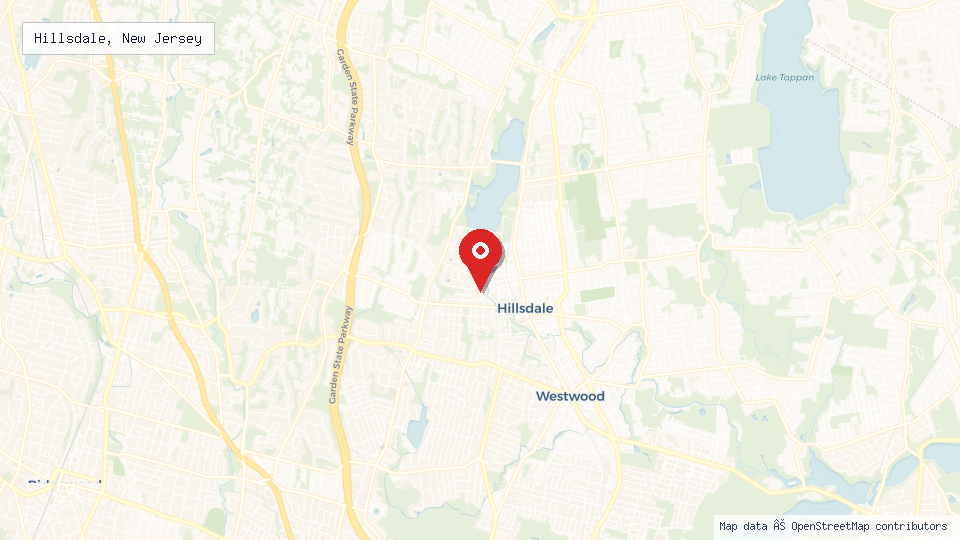 Street map of Hillsdale, New Jersey with location pin